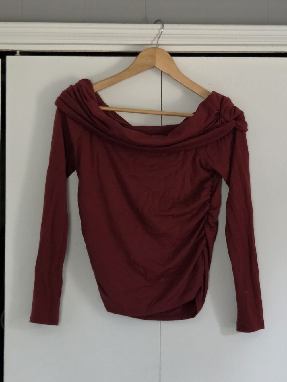 Reformation Off-the-Shoulder Burgundy Long Sleeve Sweater